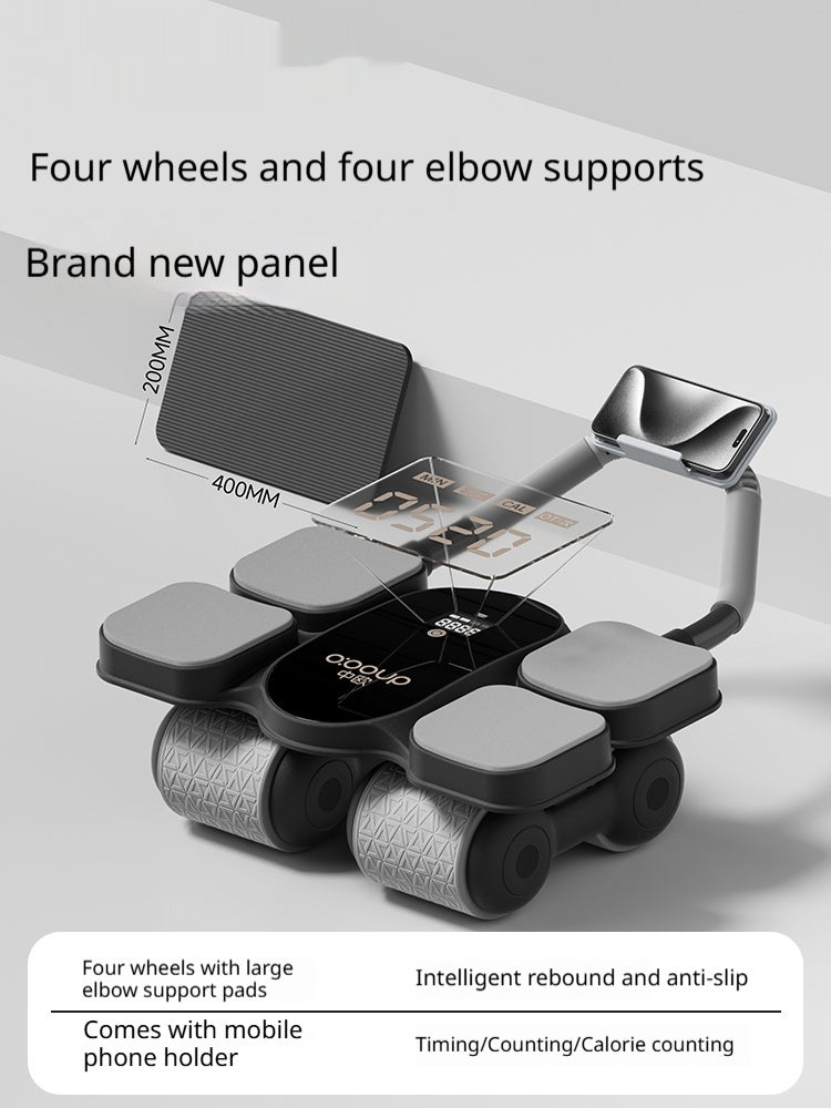 Automatic Self-Resilient Rollable Ab Wheel With Belly Support For Core Training On Four Wheels
