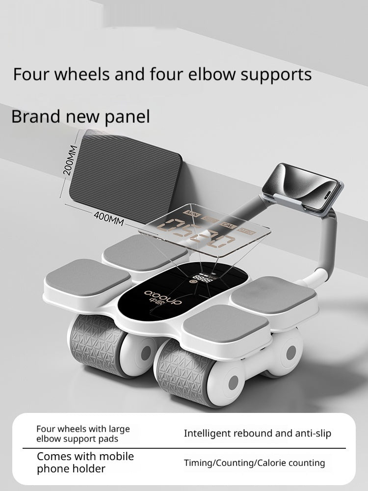 Automatic Self-Resilient Rollable Ab Wheel With Belly Support For Core Training On Four Wheels