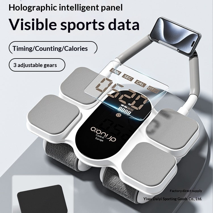Automatic Self-Resilient Rollable Ab Wheel With Belly Support For Core Training On Four Wheels
